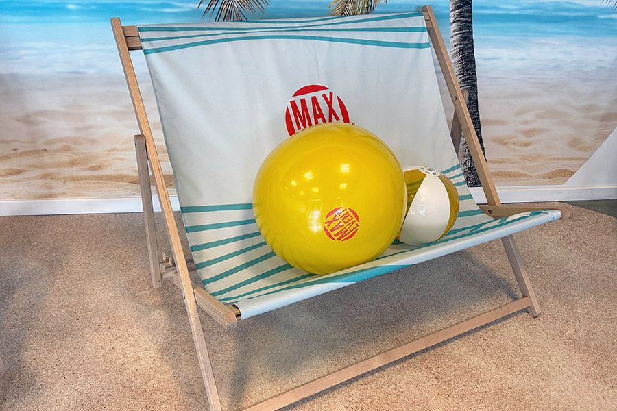 duo strandstoel met full color doek en frame zonder olie-behandeling in natuurlijke kleur